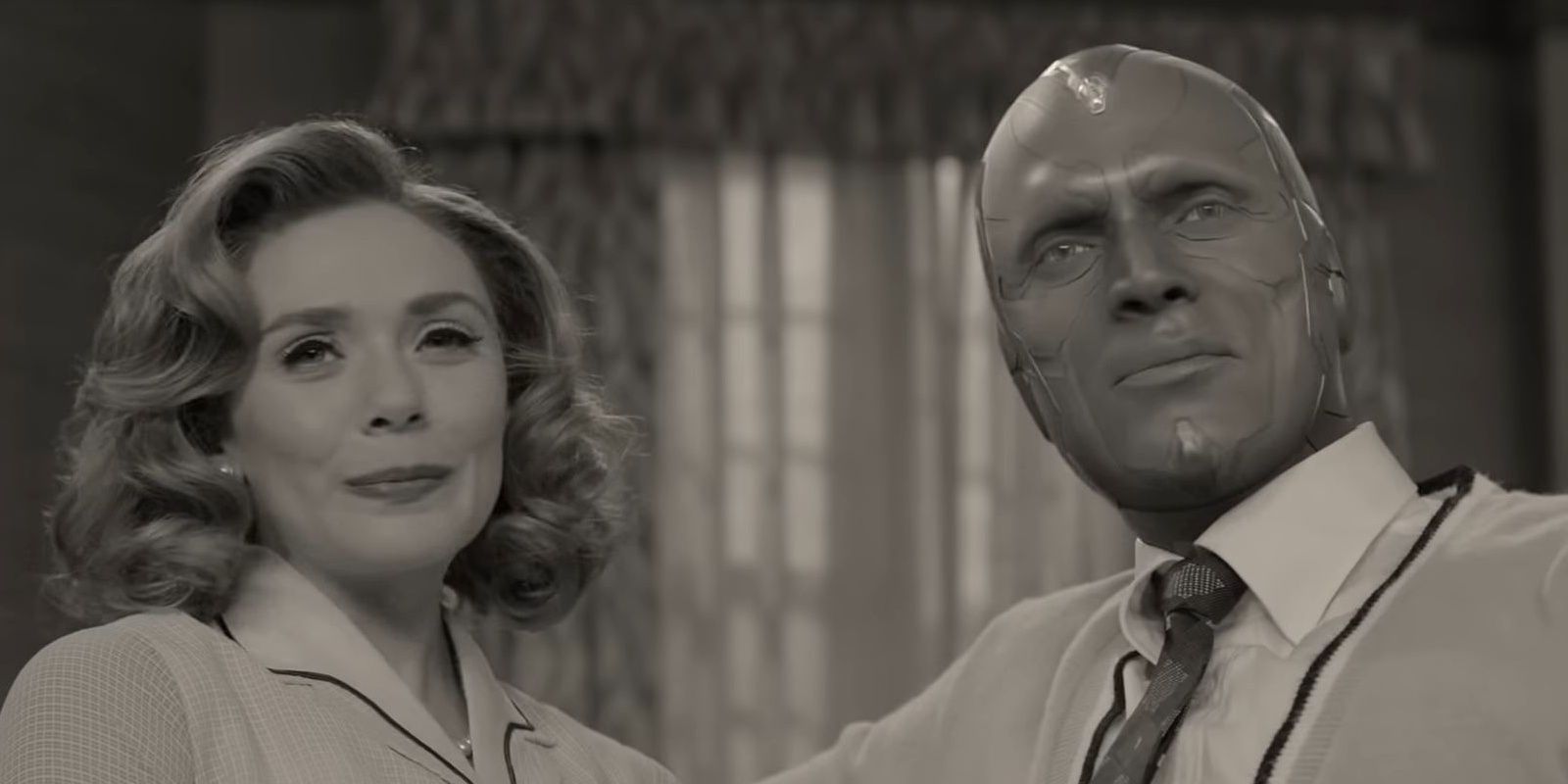 Wanda and Vision in black and white