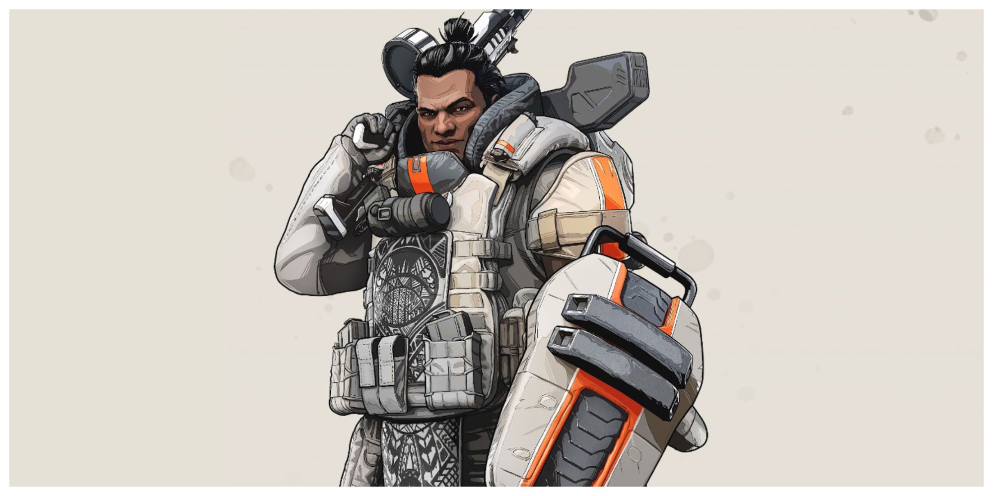 Gibraltar, the shiedled fortress holding an EVA-8 shotgun with his shield on his arm with a smirk on his face