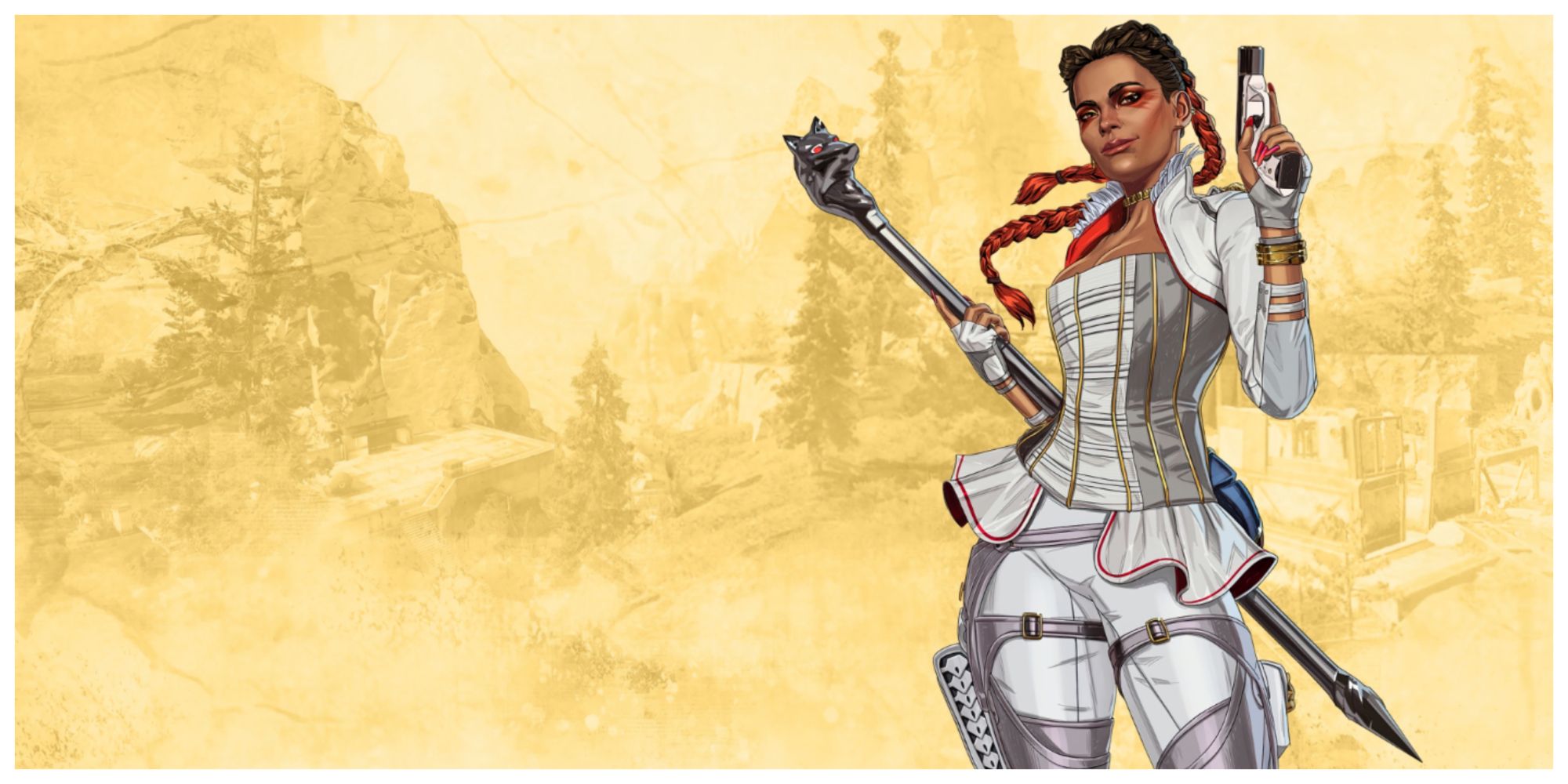 Loba, the translocating thief holding her black market and what appears to be a P2020