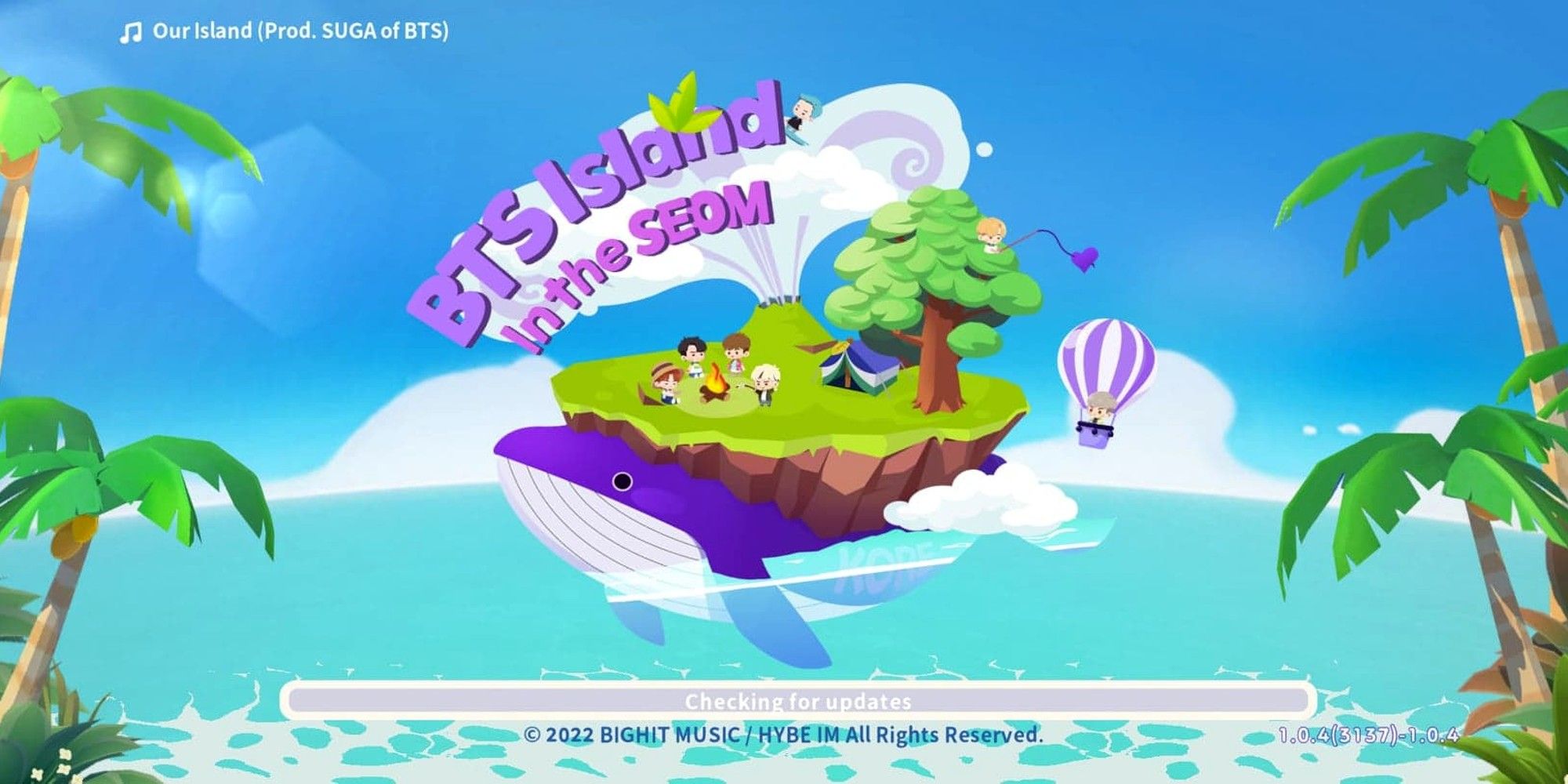 BTS Island Title Screen with an island on the whale's back 