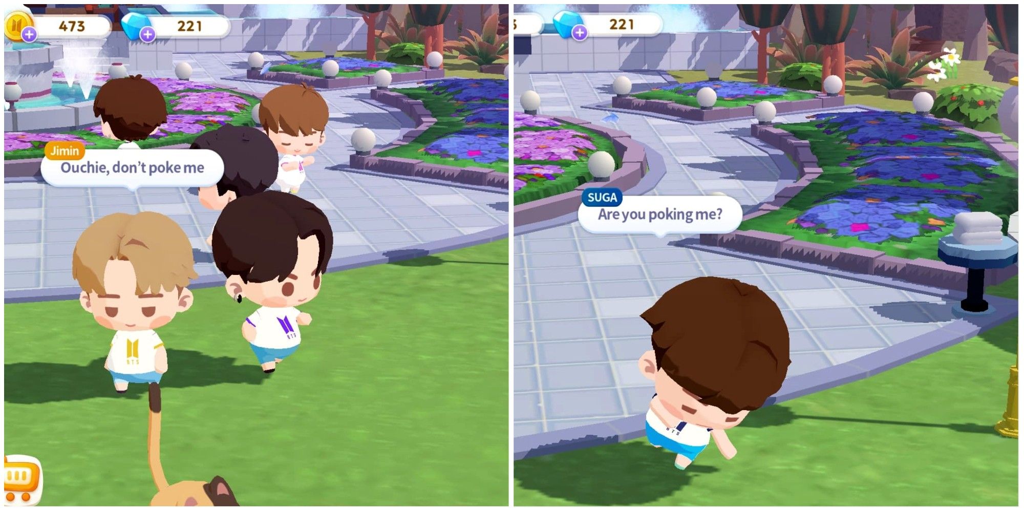 BTS Poking the fourth wall Jimin saying don't poke me on the left, suga asking you if you poked him right