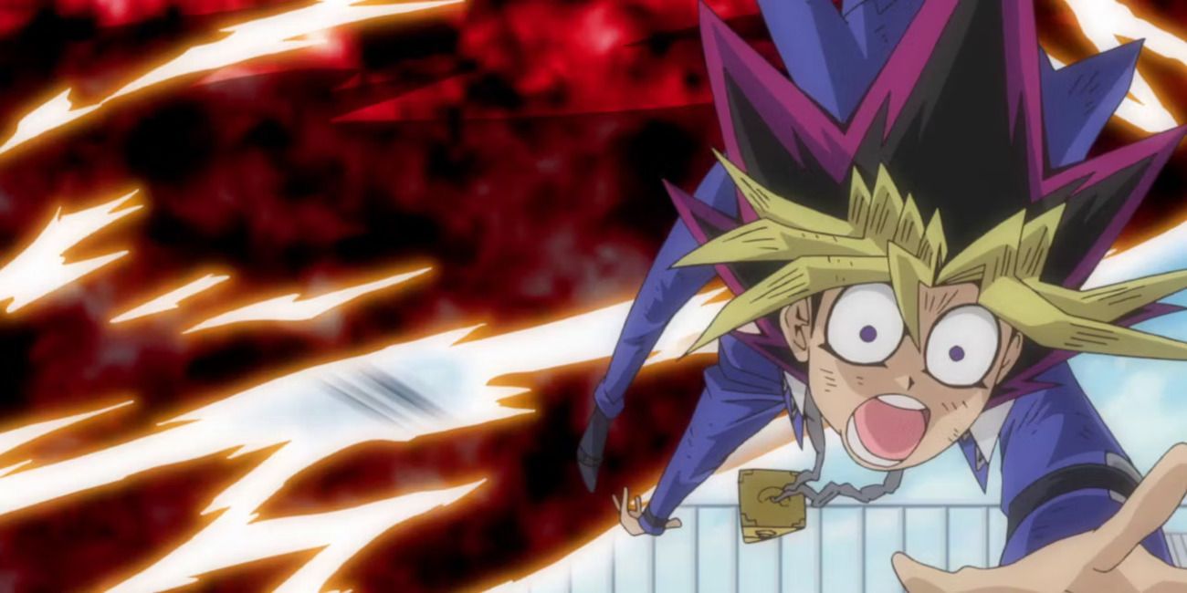 Yugi Mouto from Yugioh being thrown from a portal in space.