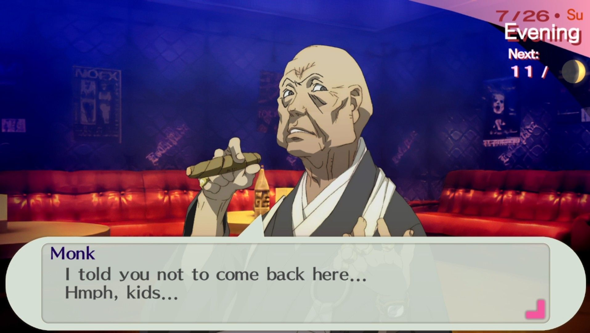 mutatsu scolding you for coming back to club escapade in persona 3 portable