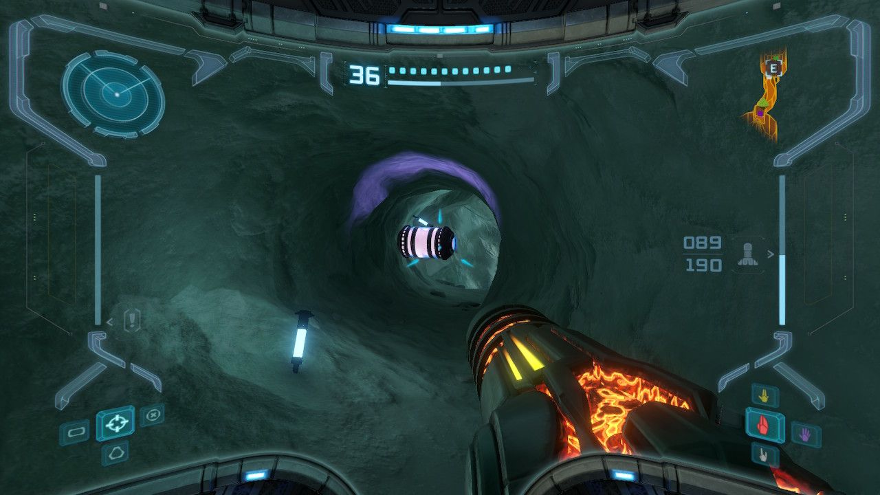 Samus frees an energy tank from ice.