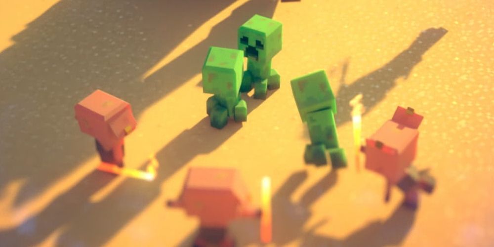 piglin runts threaten creepers with blaze rods in minecraft legends