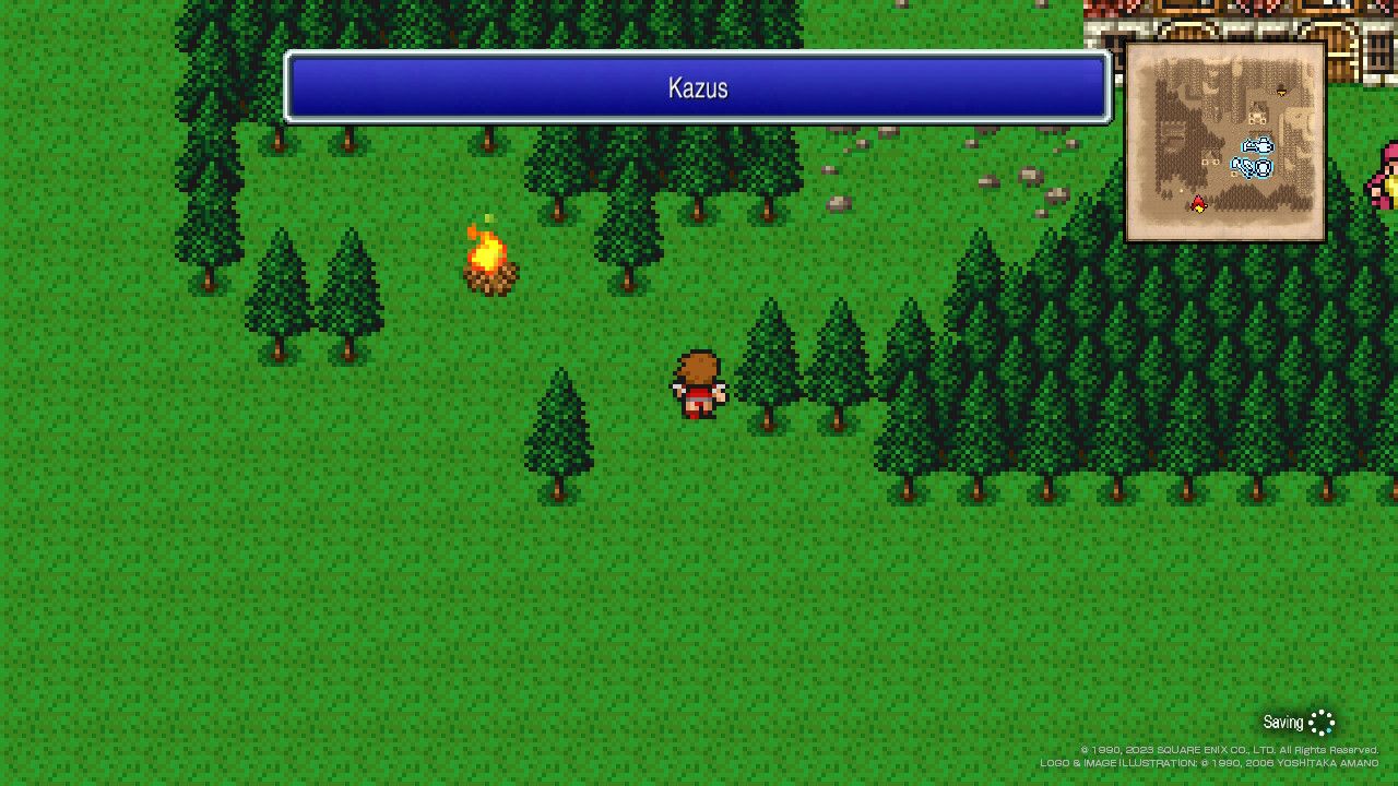 A Warrior enters the town of Kazus to save it in Final Fantasy 3 Pixel Remaster.