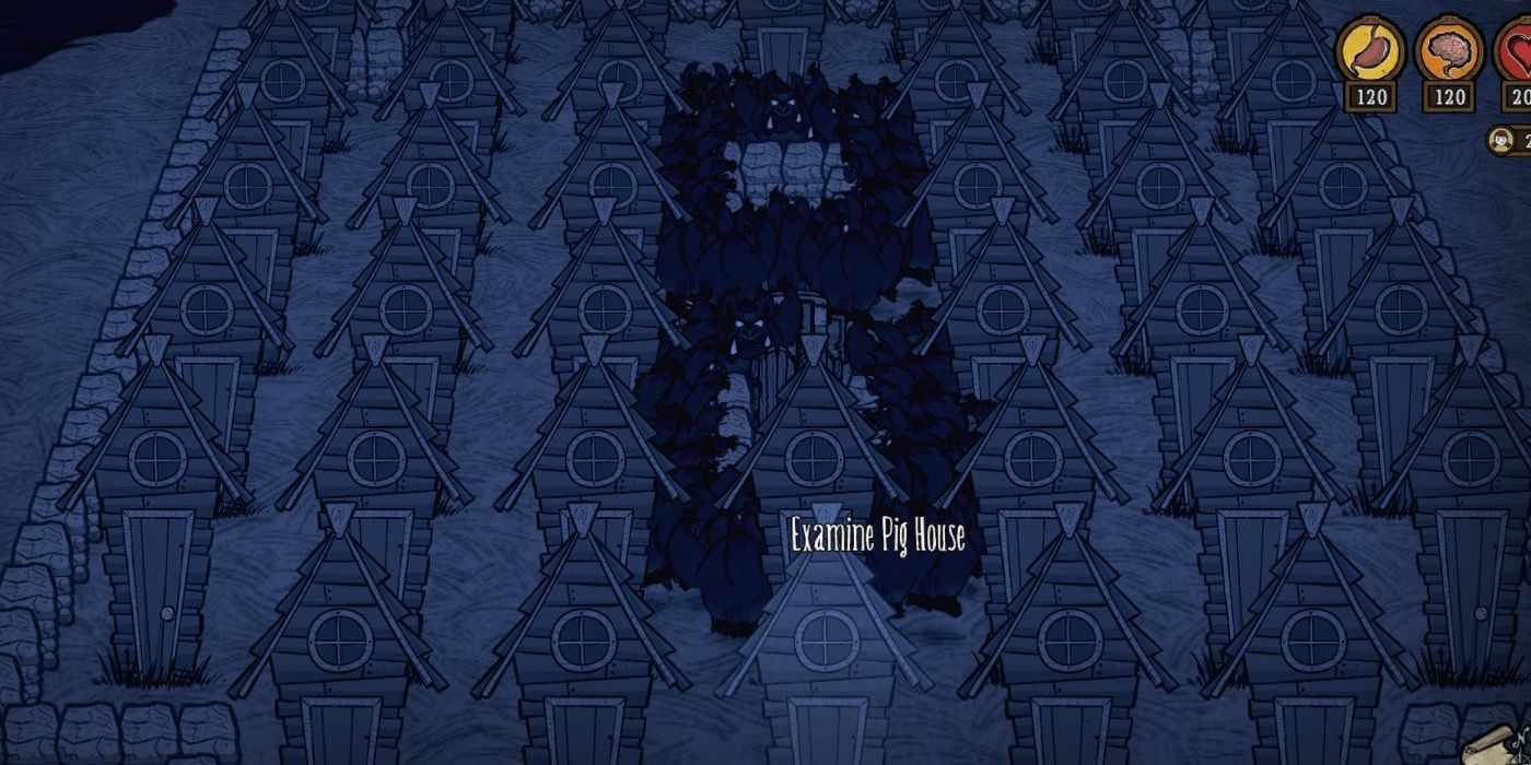 Don't Starve Together Pig Houses In A Grid With Werepigs At Full Moon