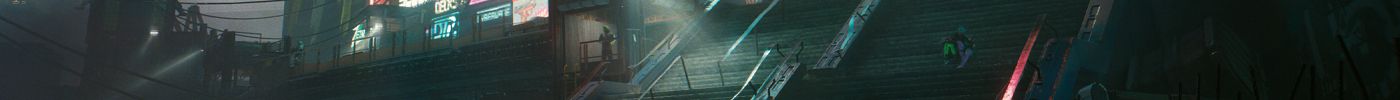 Divider image showing a fragment of Dogtown during the night in Cyberpunk 2077.