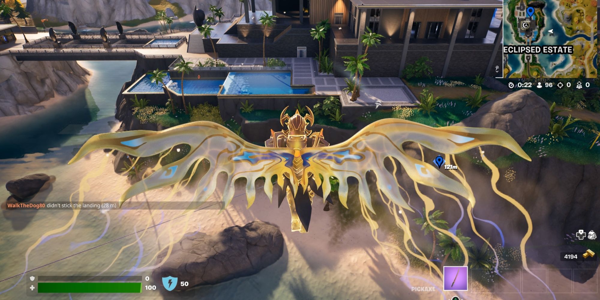 A view flying in to Eclipsed Estate in C4S4 Fortnite