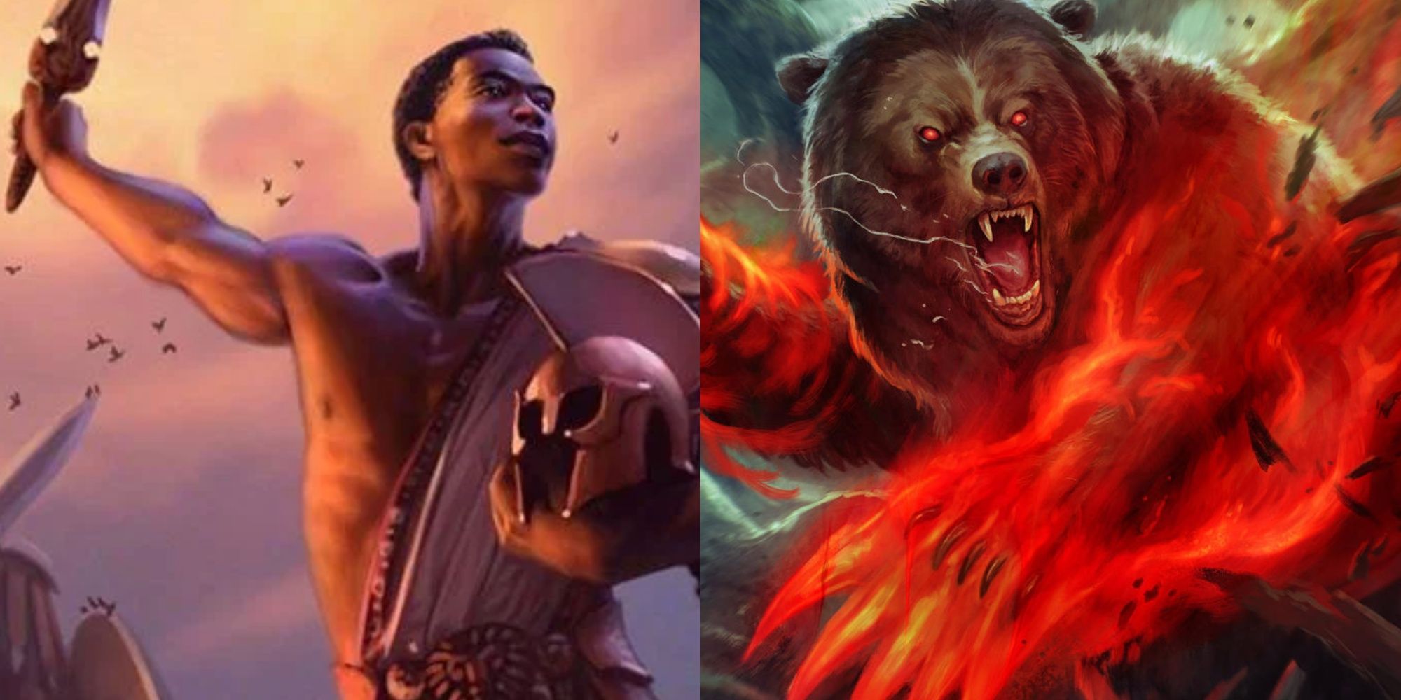 Favored Hoplite and Monstrous Rage card arts