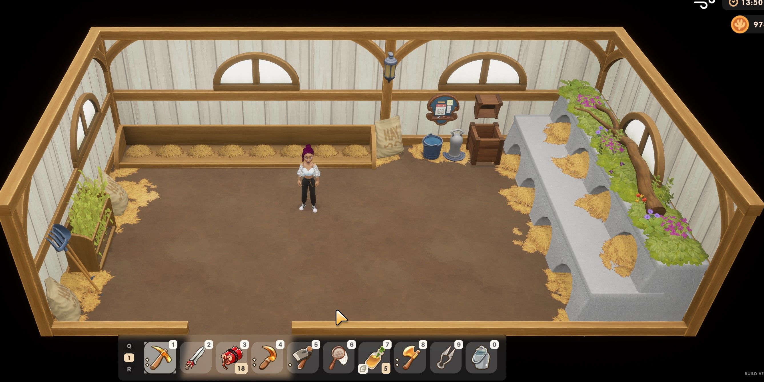 Coral Island: An image of the player character in the interior of the Upgraded Coop