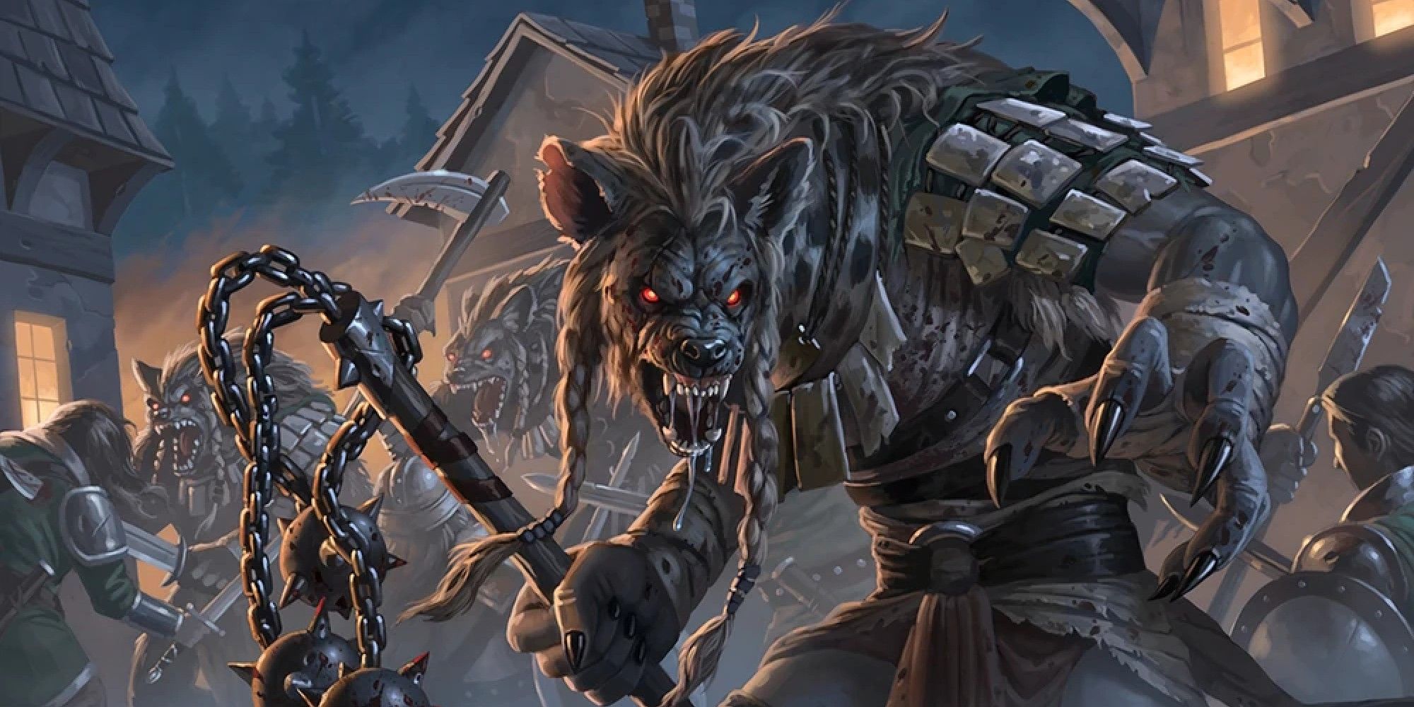 Dungeons & Dragons Gnoll pack raiding a village