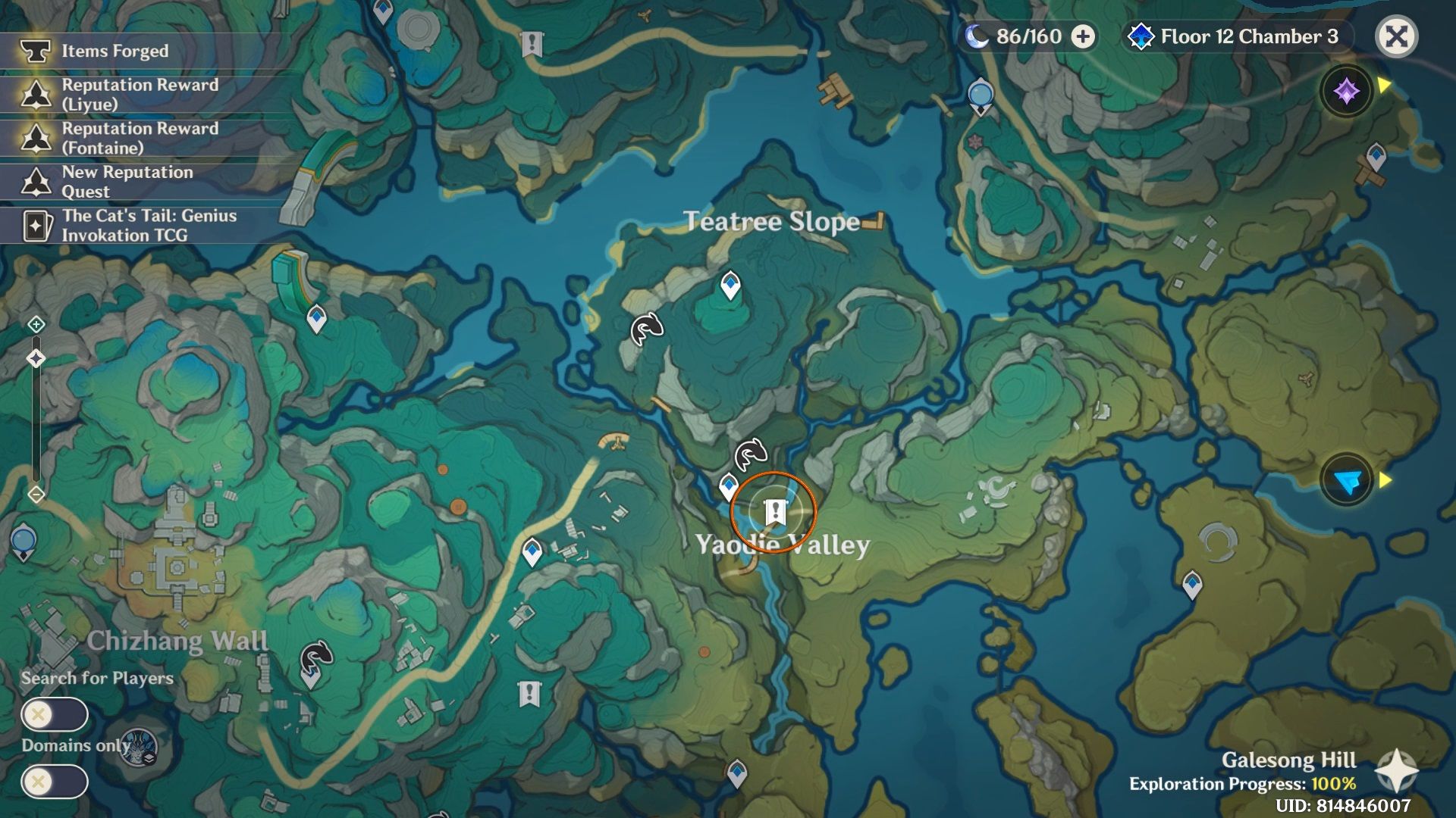 Tevyat World Map showing the location of the second Miasma that need to be purified in Chenyu Vale in Genshin Impact