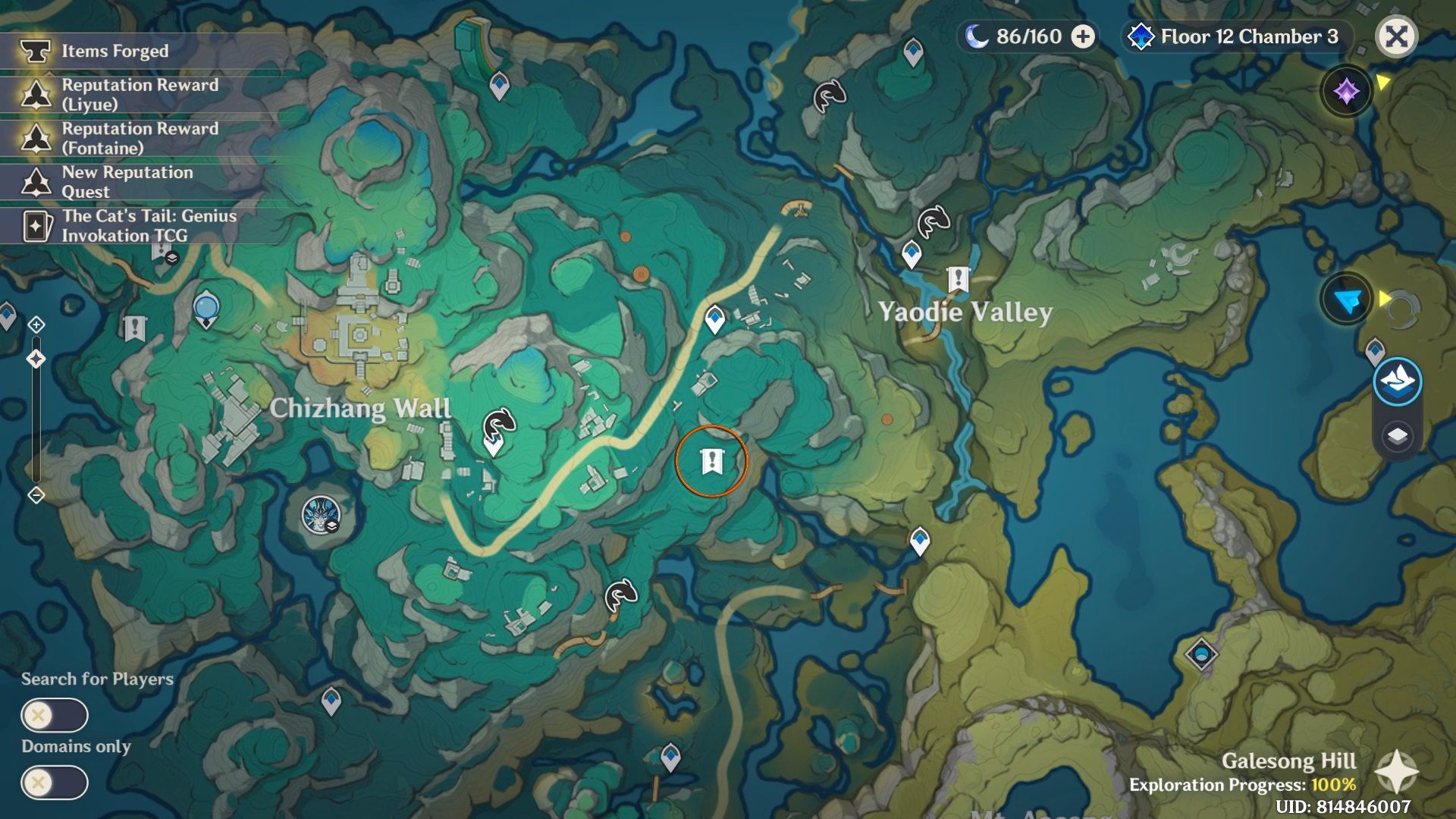 Tevyat World Map showing the location of the third Miasma that need to be purified in Chenyu Vale in Genshin Impact