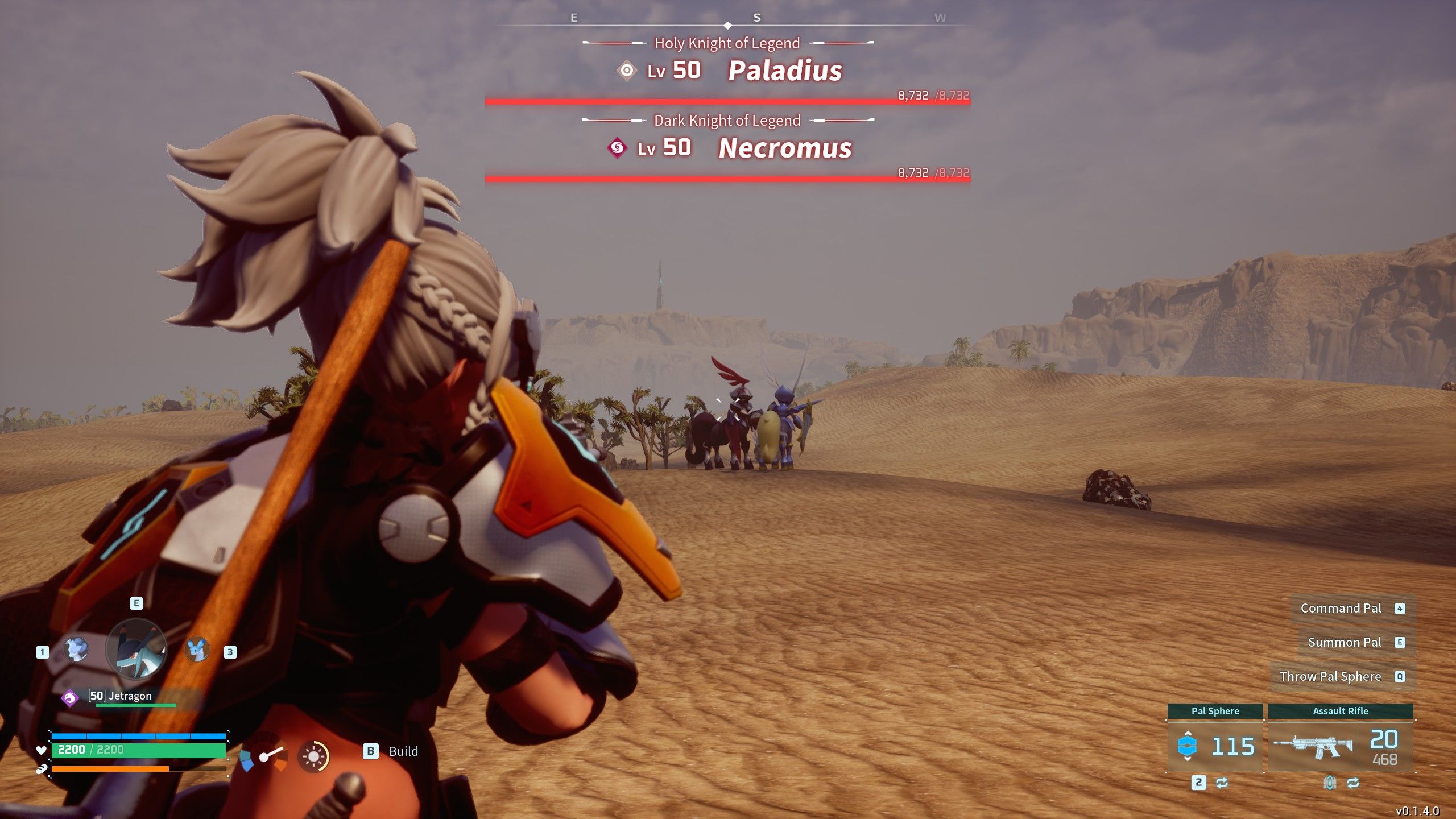 Player approaching Paladius and Necromus in Palworld.