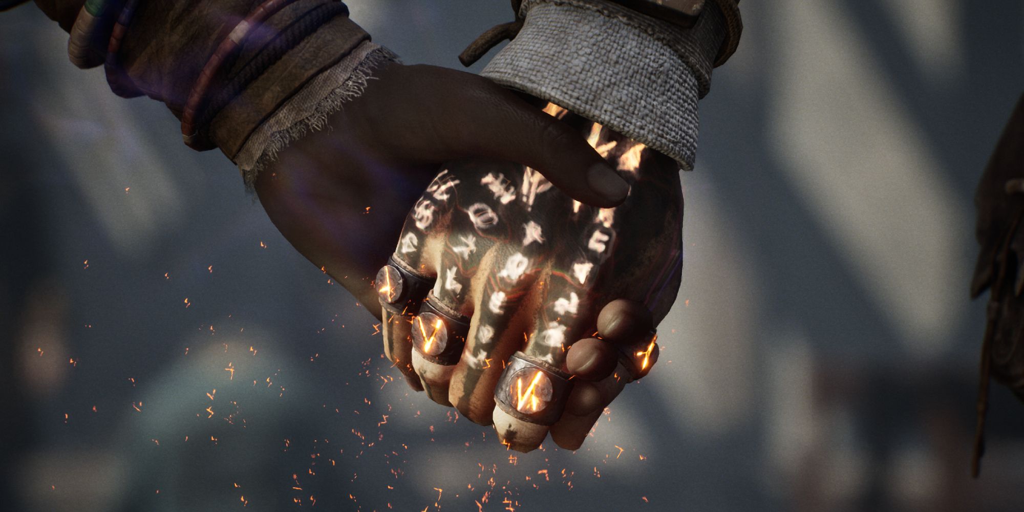 Red and Antea holding hands - Banishers Ghosts of New Eden