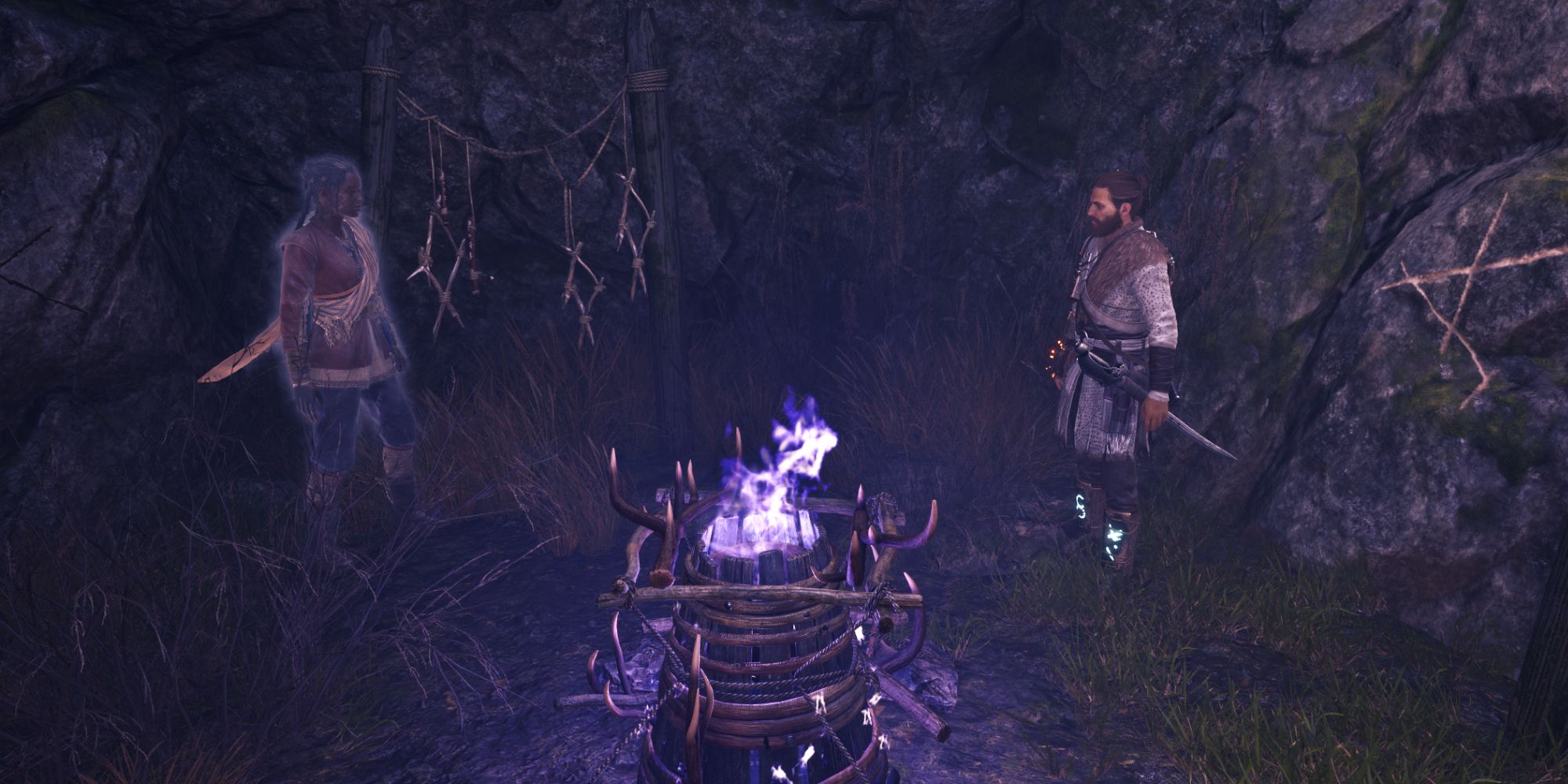 Red and Antea standing near a cursed chest - Banishers Ghosts of New Eden