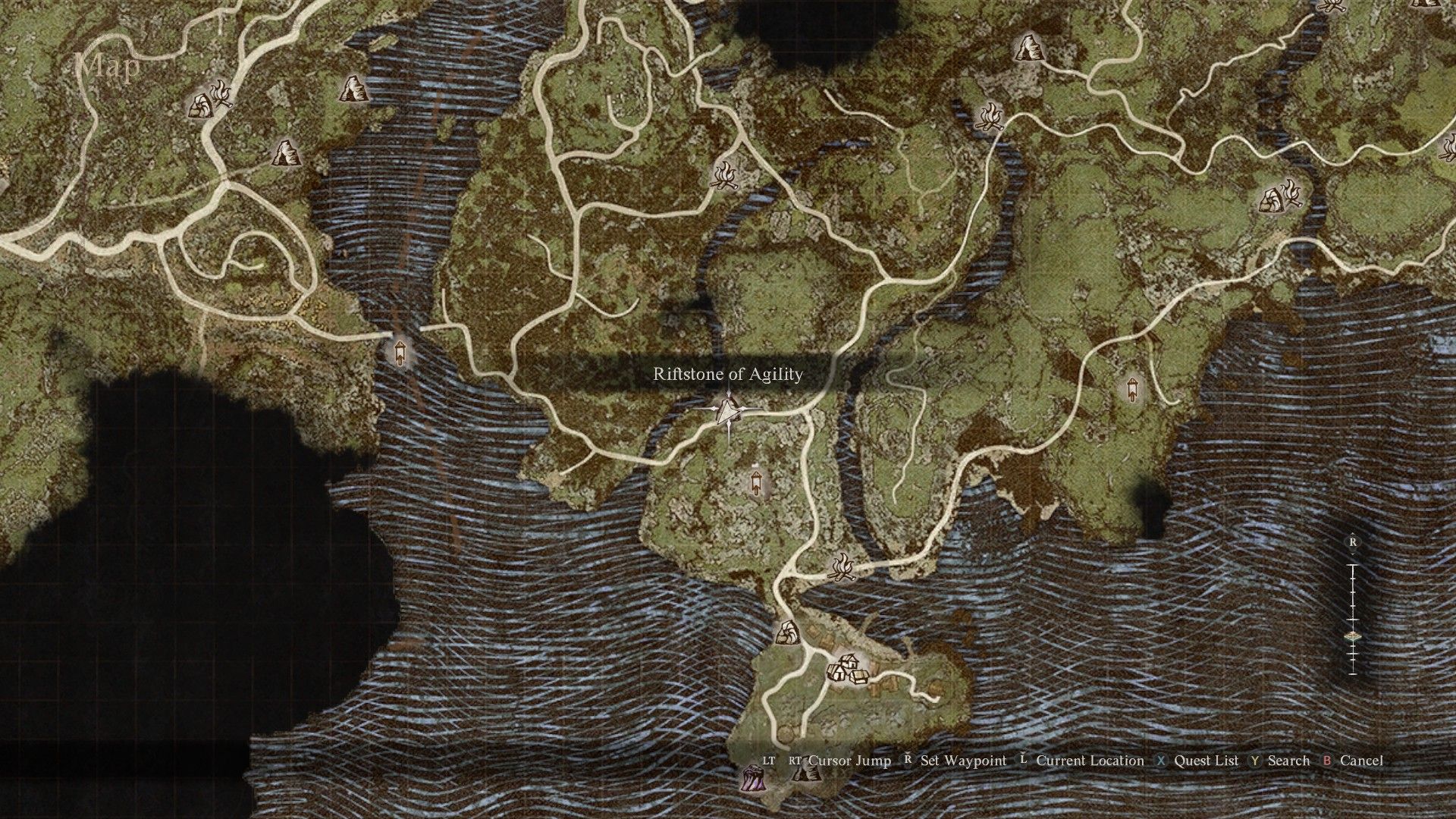 The peninsula containing Harve Village as seen in Dragon's Dogma 2 on the in-game map