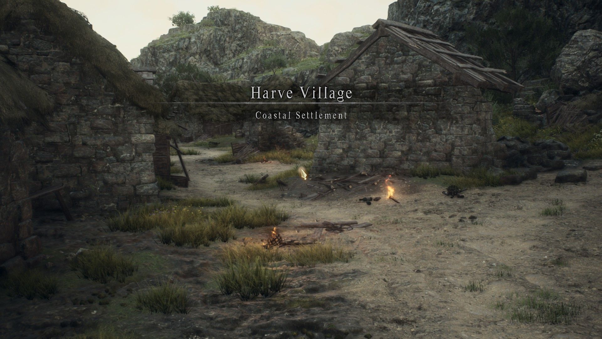 The introduction to Harve Village in Dragon's Dogma 2 showing the town abandoned