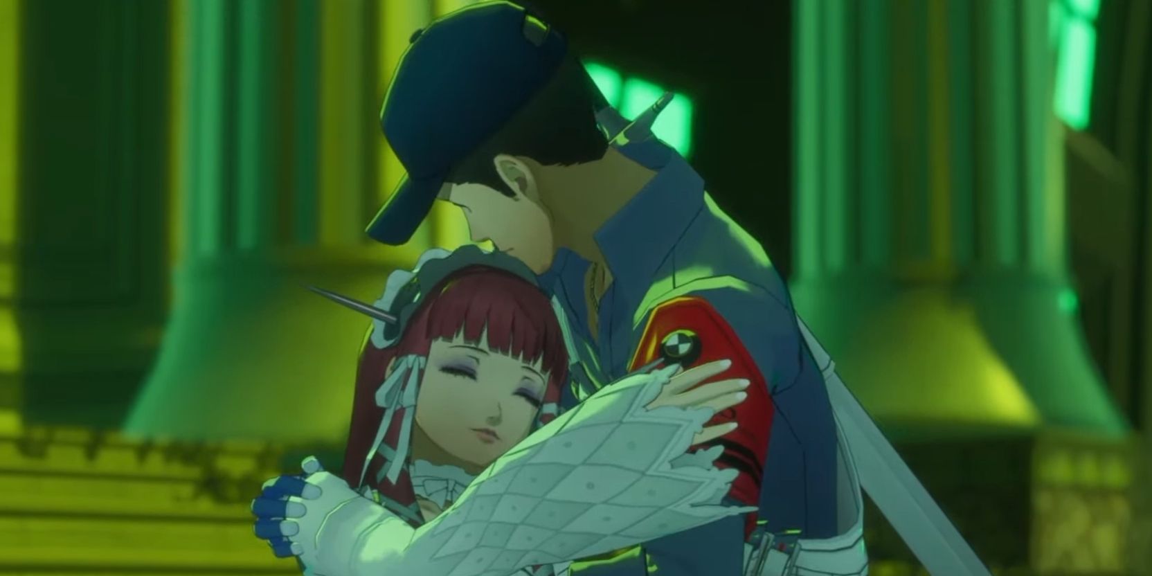 Junpei holds a dying Chidori after she saves his life