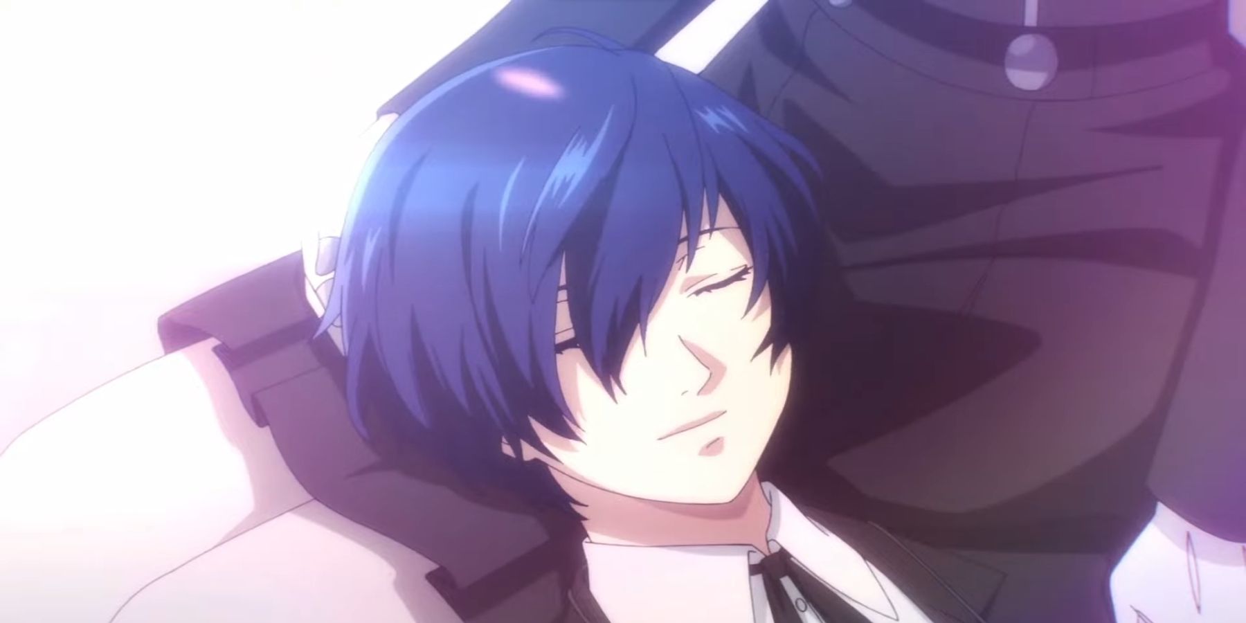The player rests on Aigis's lap at the end of the game before his death