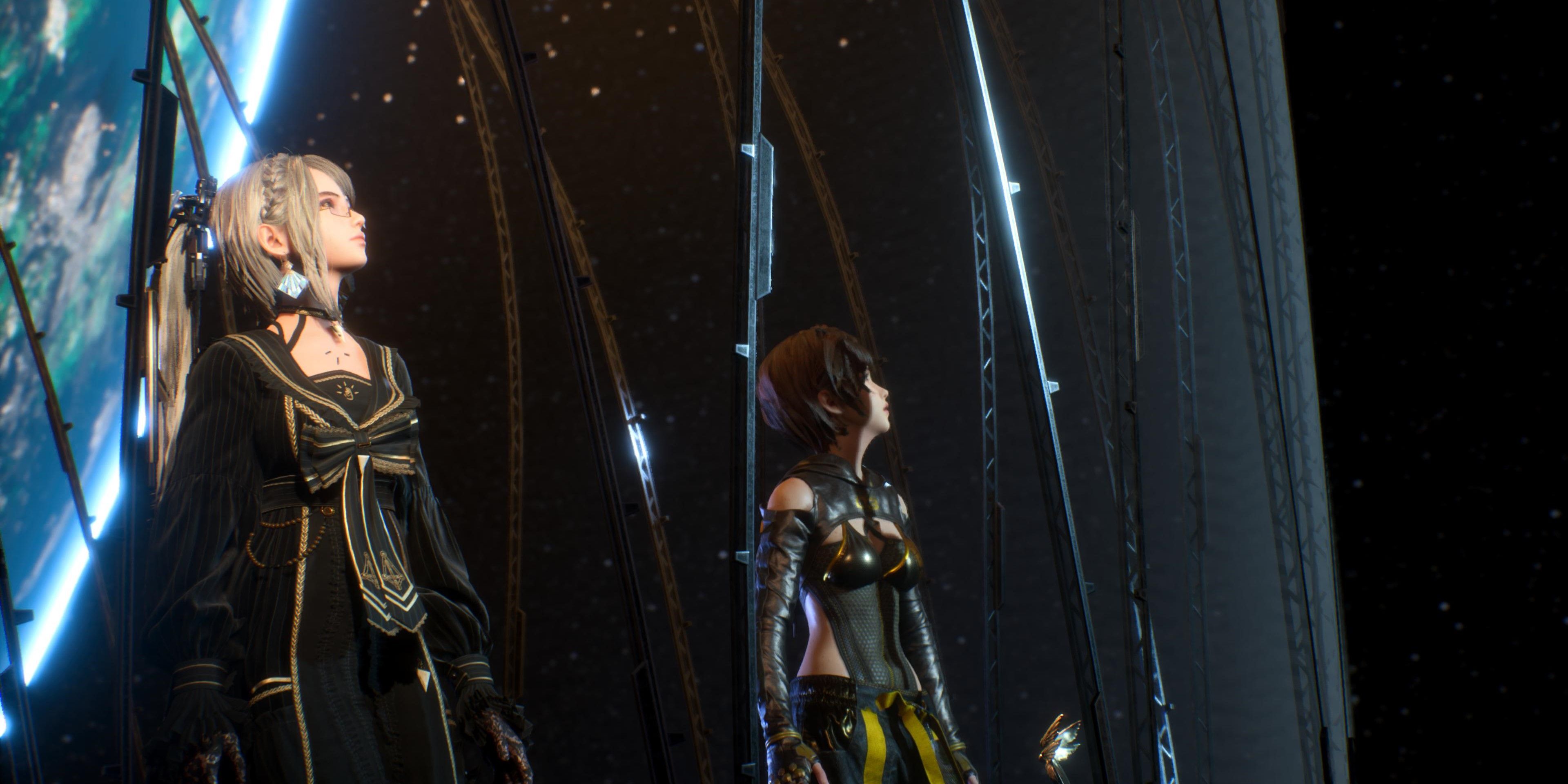 Stellar Blade - Eve and Lily are looking into space 