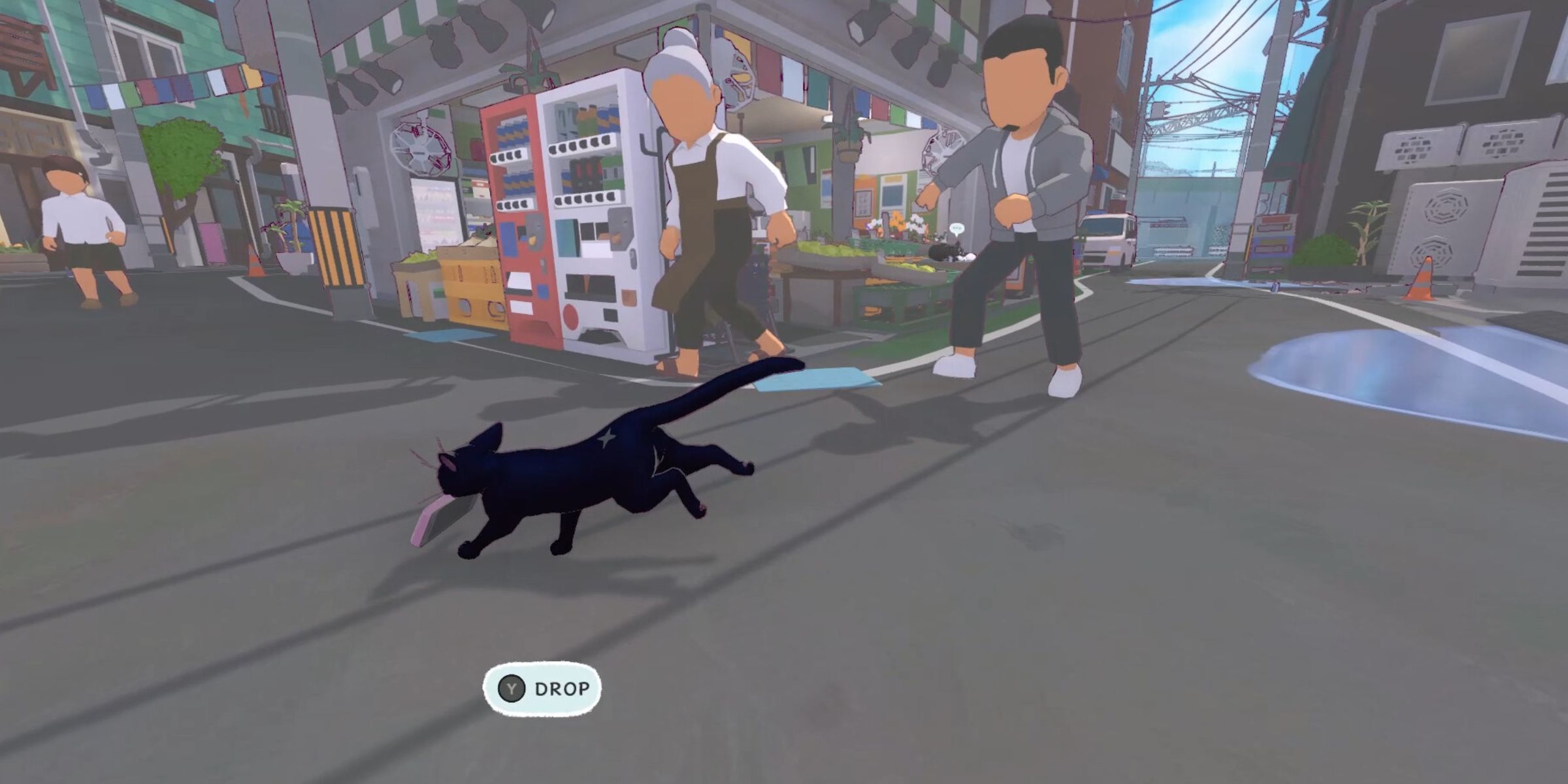 A Small Black Cat Stealing A Phone From Some People In The City Streets In Little Kitty, Big City.