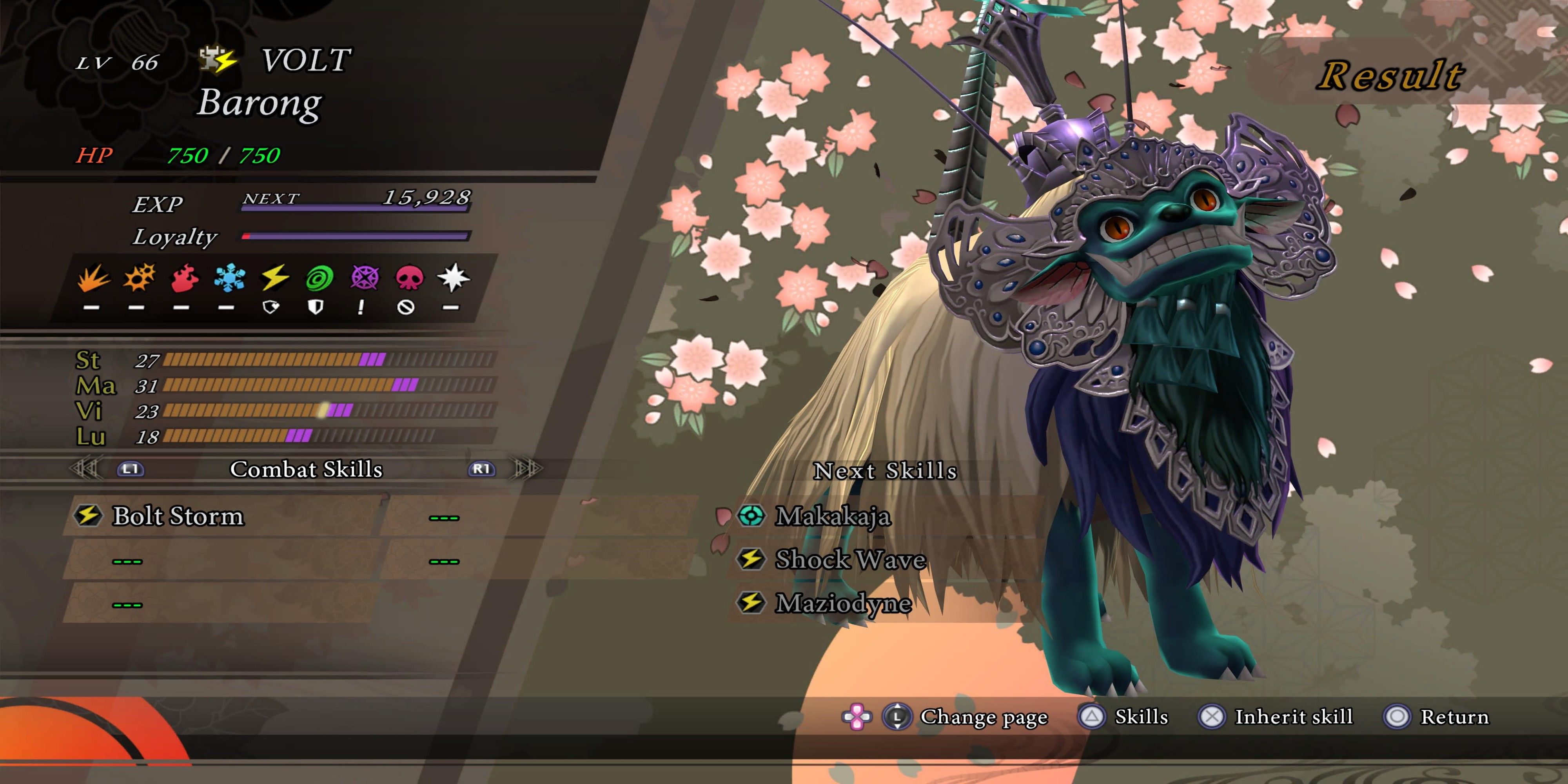 Barong demon screen and stats from raidou remastered.