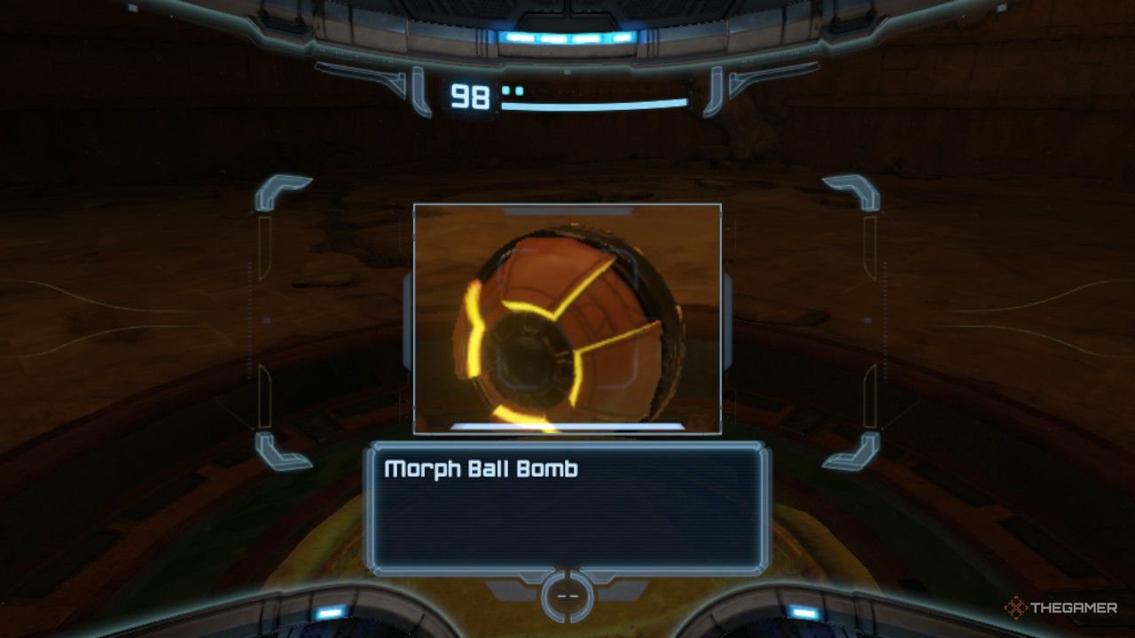 Samus scans the Morph Ball Bomb just before aquiring it.
