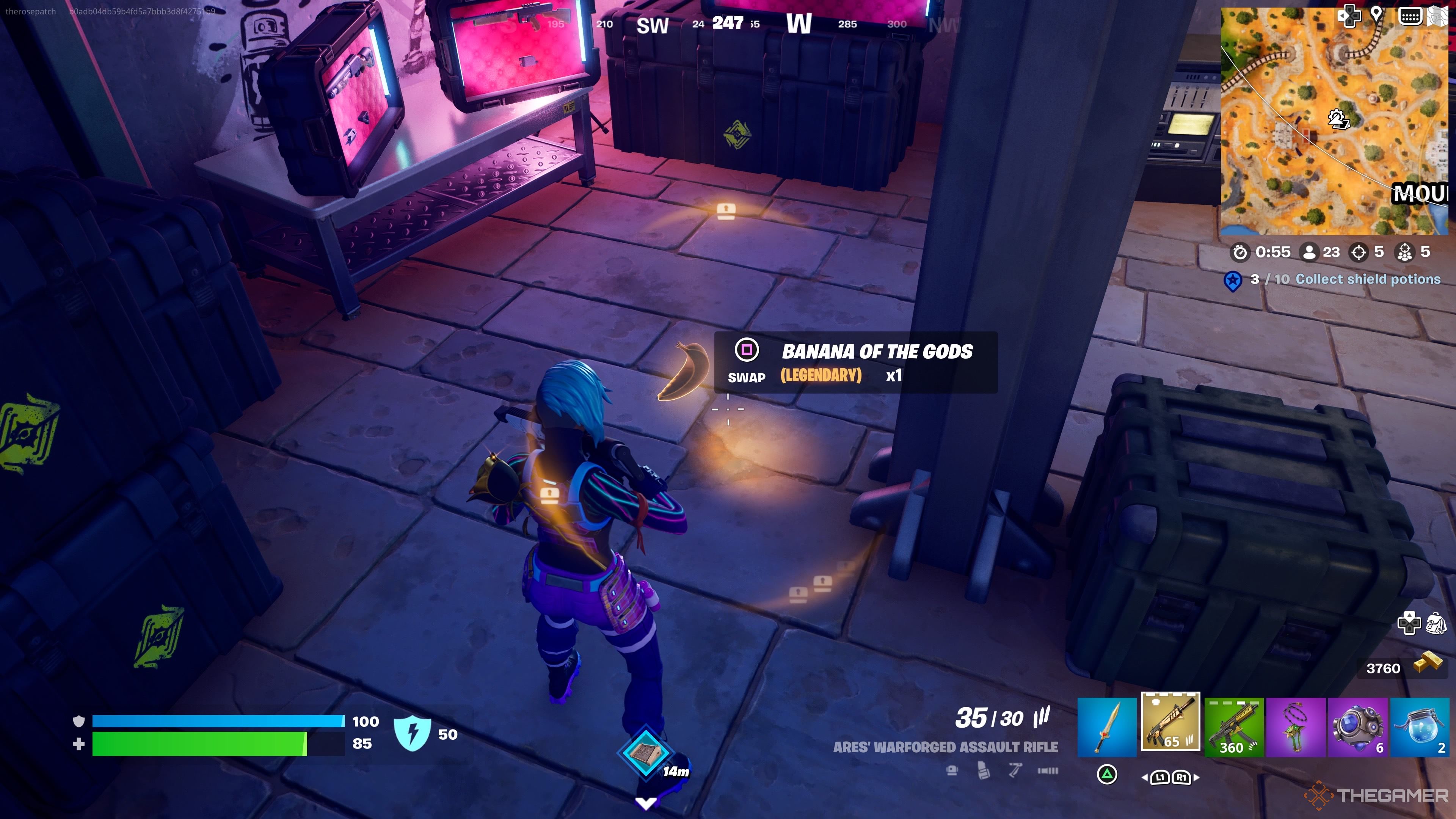 Finding a Banana of the Gods on a bunker floor in Fortnite Chapter 5 Season 2. 