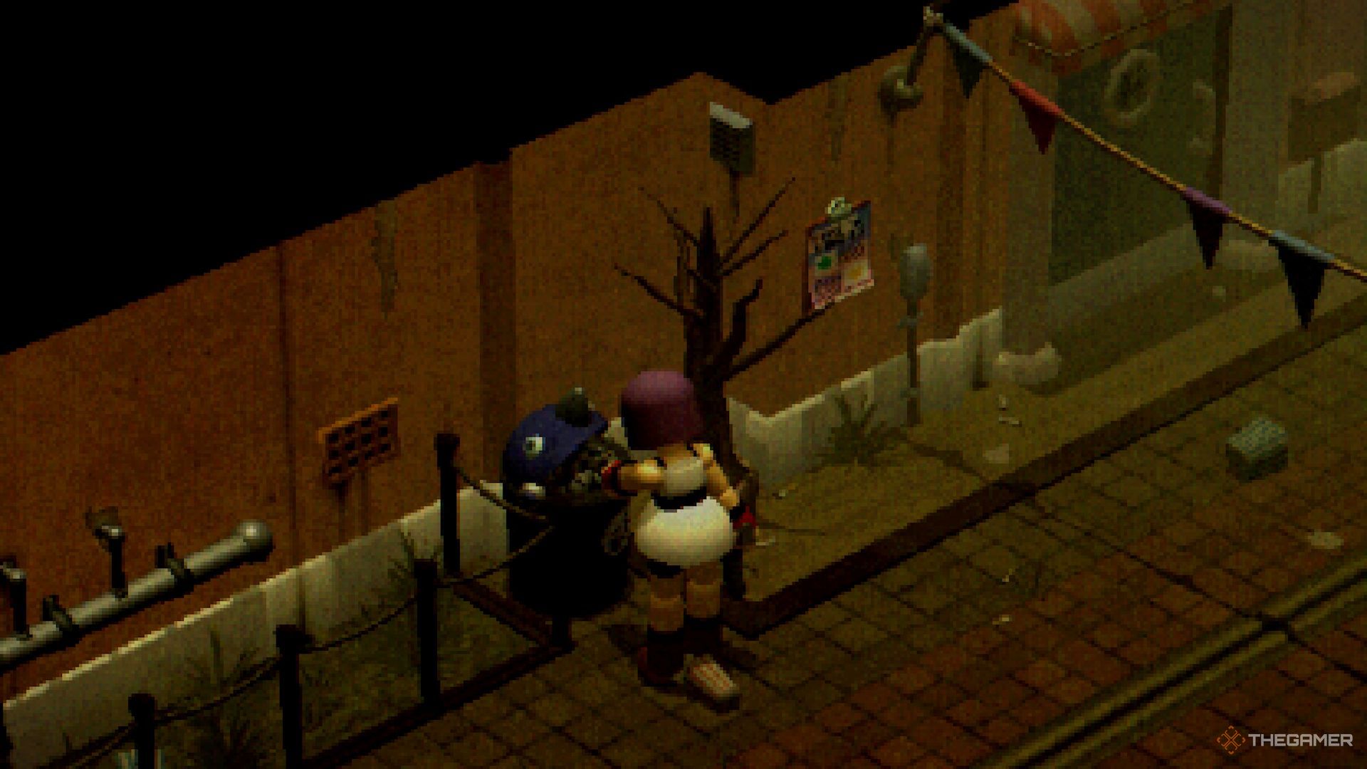 A player searching through the trash can near the Park Entrance in Crow Country.
