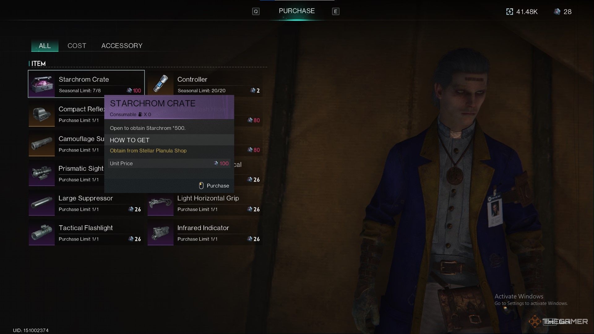 An in-game screenshot of the Stellar Planula shop in Once Human.