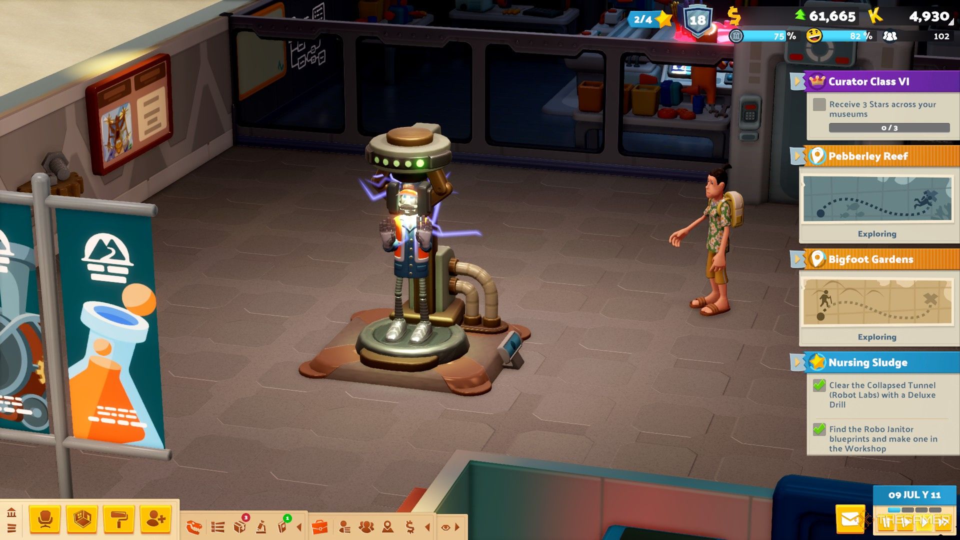 a robo-charger charging a robo-janitor in two point museum.