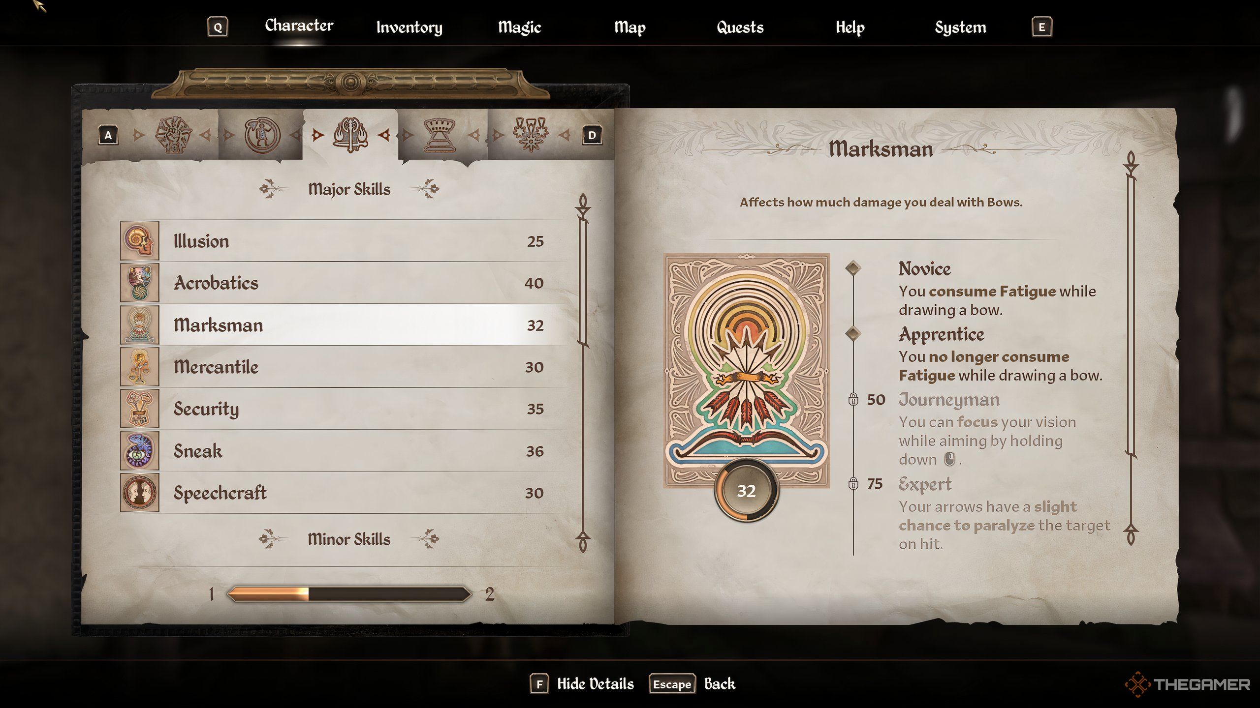 Marksman skill in Oblivion Remastered.