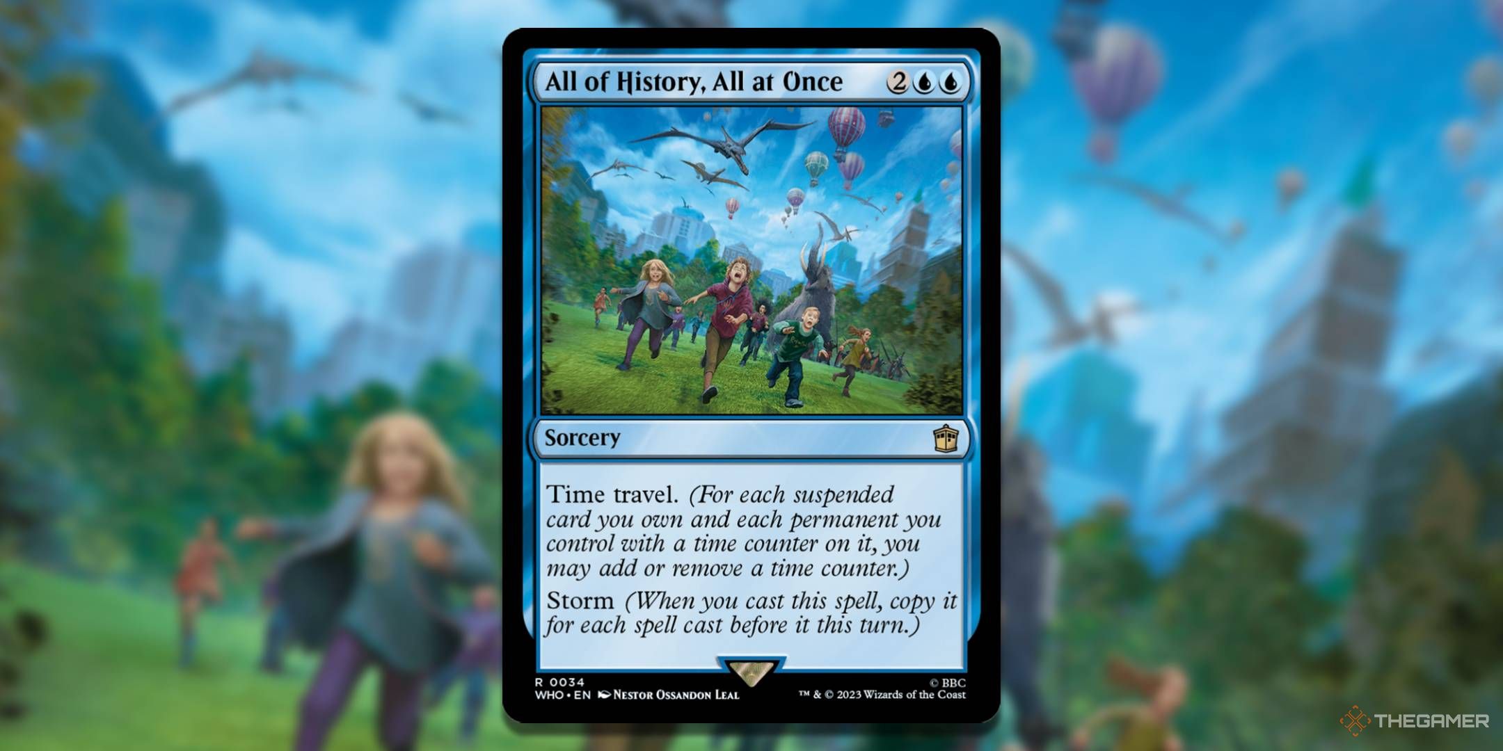 MTG All of History, All at Once card with the art in the background.