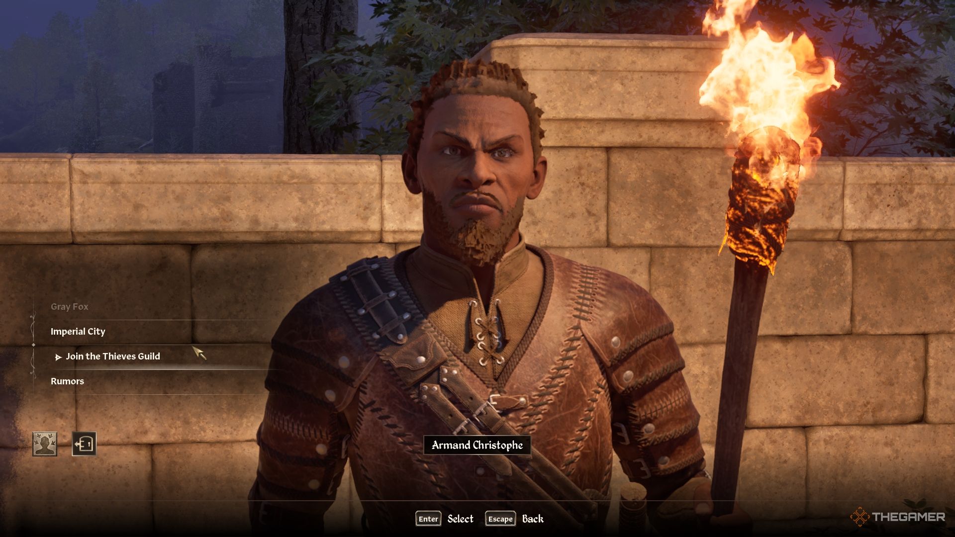 Asking Armand Christophe to join the Thieves Guild in the middle of the night by torchlight.