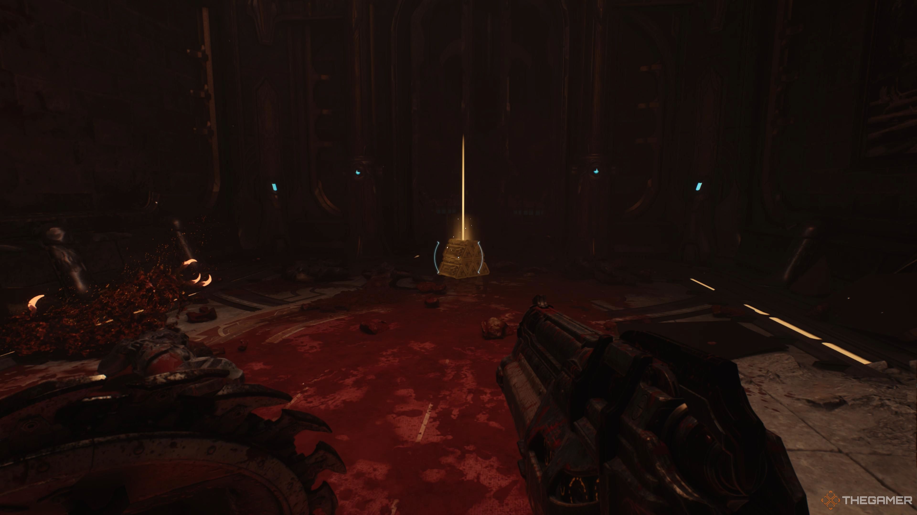 The first pile of gold in the back room in The Siege Part 2 stage of Doom The Dark Ages.