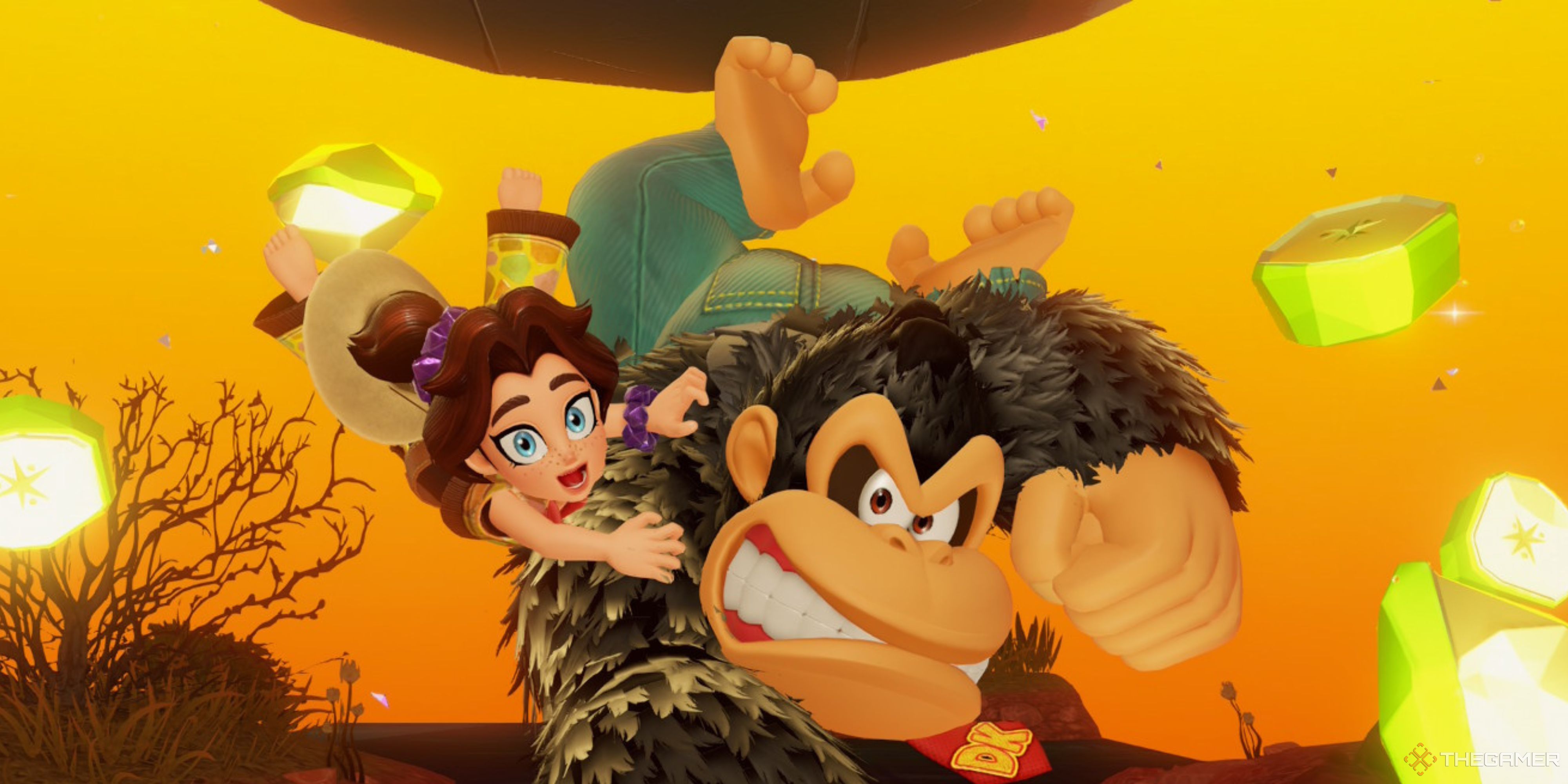 Donkey Kong celebrating with Pauline in Bananza