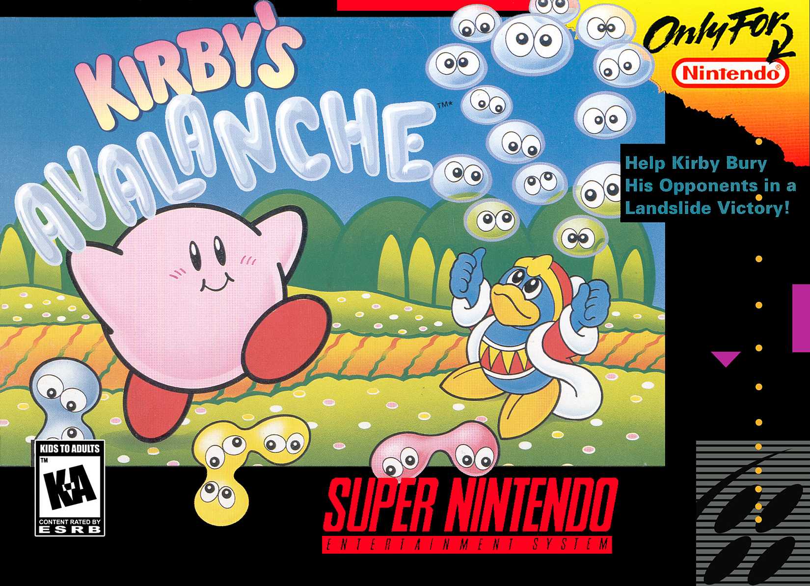The cover art of Kirby's Avalanche on Super Nintendo