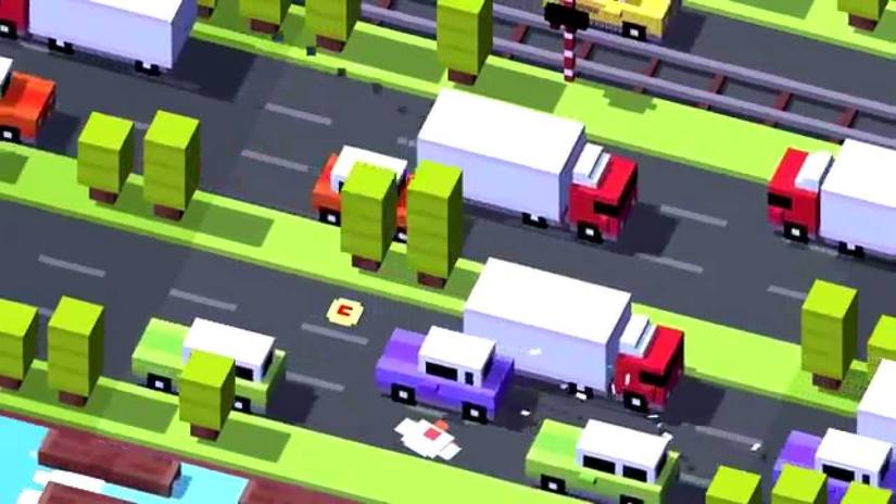 Chicken on the road in Crossy Road.