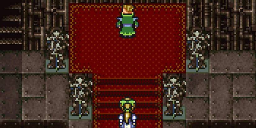 General Leo facing away from a woman in Final Fantasy 6.