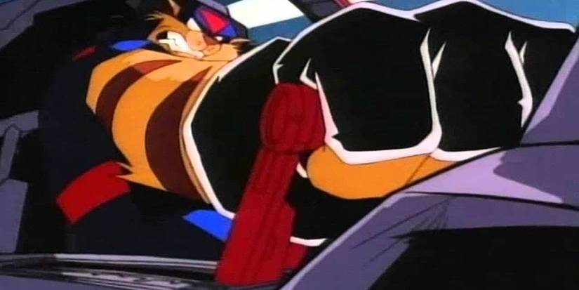 Close up of SWAT KATs The Radical Squadron switching gears in a cartoon car.