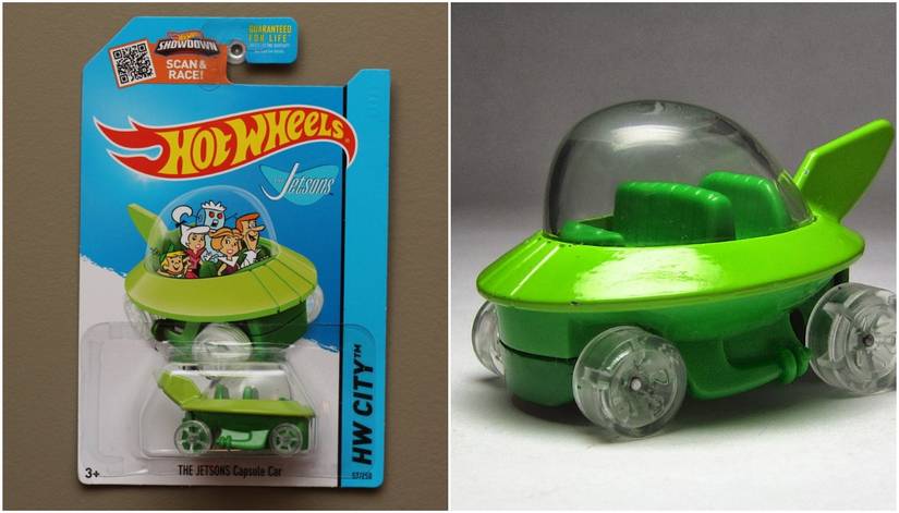 Voiture Hot Wheels The Jetsons Capsule Car 1/64 - 2015 Short Card Européenne - Très Bon État
