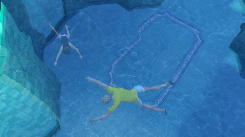 Two trials drowning in the Sims 4's swimming pool.
