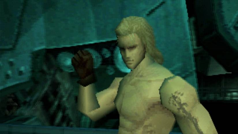 Holding his fist in the liquid snake original metal gear solid.