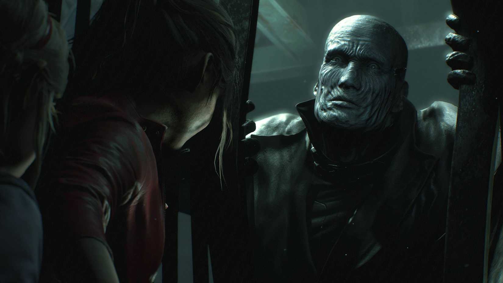 Mr. X watches Claire in the Resident Evil 2 remake.