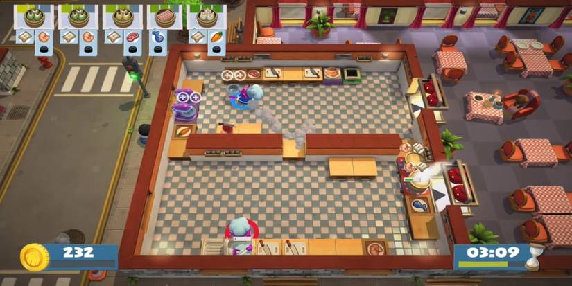 Overcooked 2 Kevin level 7 split kitchen sushi egg rolls with diner 