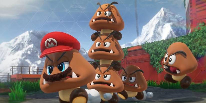 Mario Goomba Leading Other Goombas 