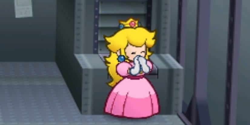 Princess Peach giggles at TEC in The Thousand Year Door