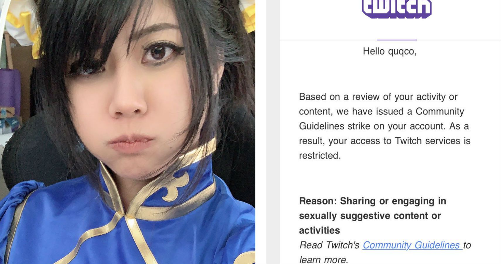 Twitch Artist Banned For Wearing Chun-Li Costume During Stream